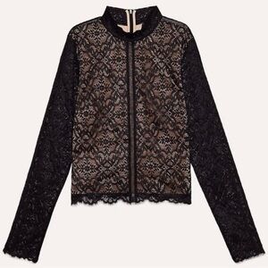 Aritzia Wilfred Black Lace Adriane Zip-Back Top with Nude Lining